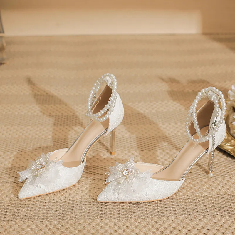 GOSO Slim Heel High Heels Women's White-6