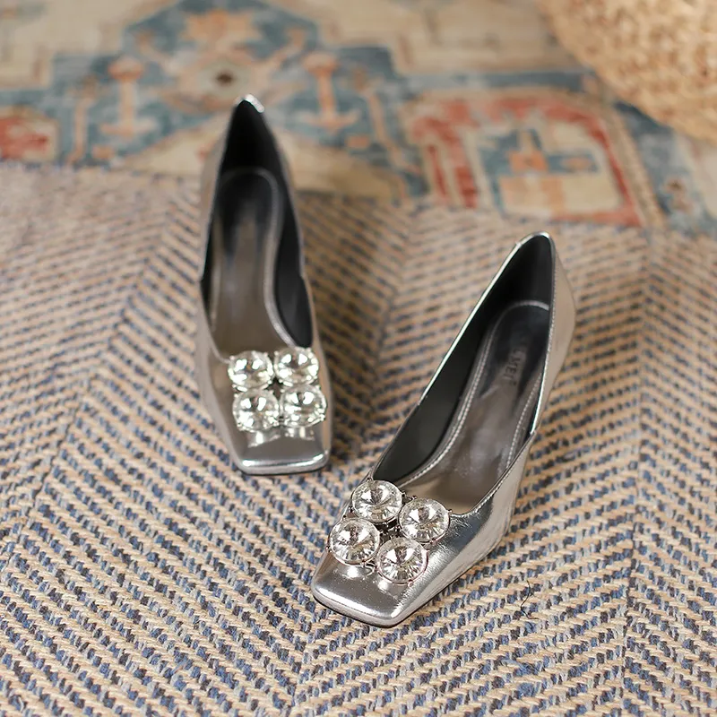 GOSO Chunky Heel High Heels Women's Silver-6