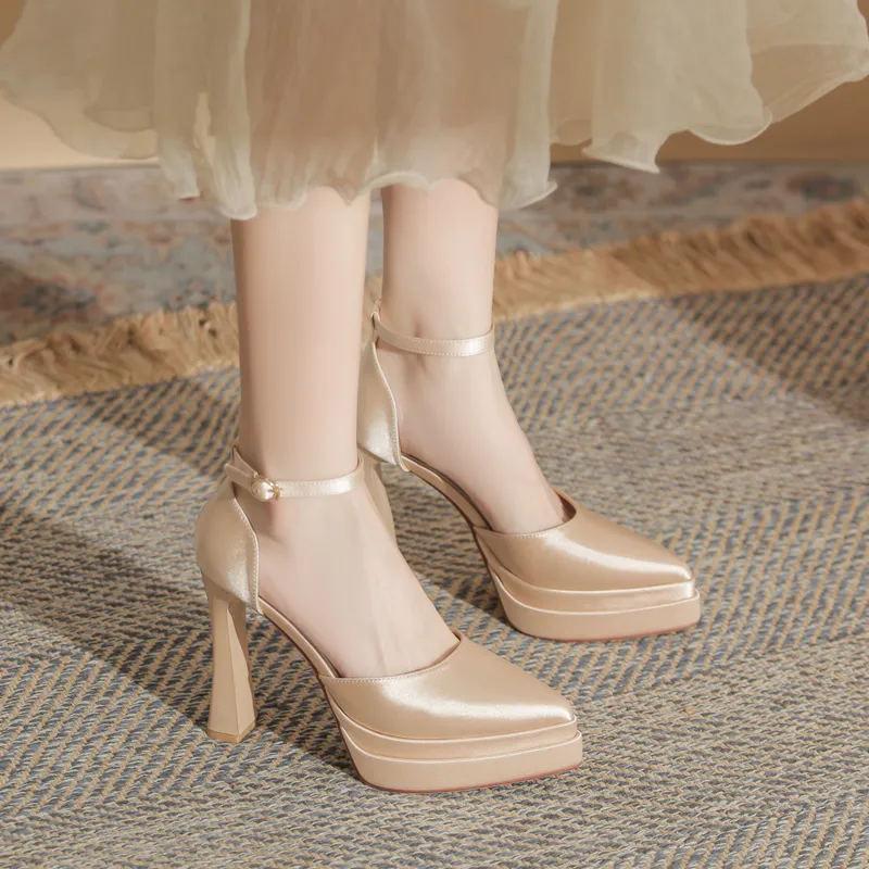 GOSO Chunky Heel High Heels Women's Champagne-5