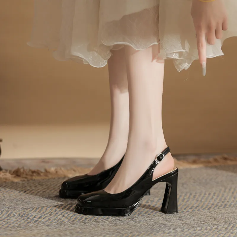 GOSO Chunky Heel High Heels 9CM Women's Black-2