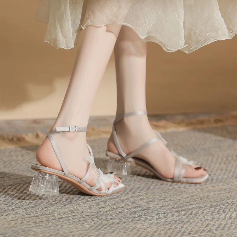 GOSO One Strap Sandals 5CM Women's Silver-3