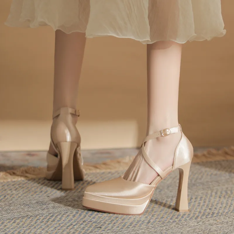 GOSO Chunky Heel High Heels Women's Champagne-3