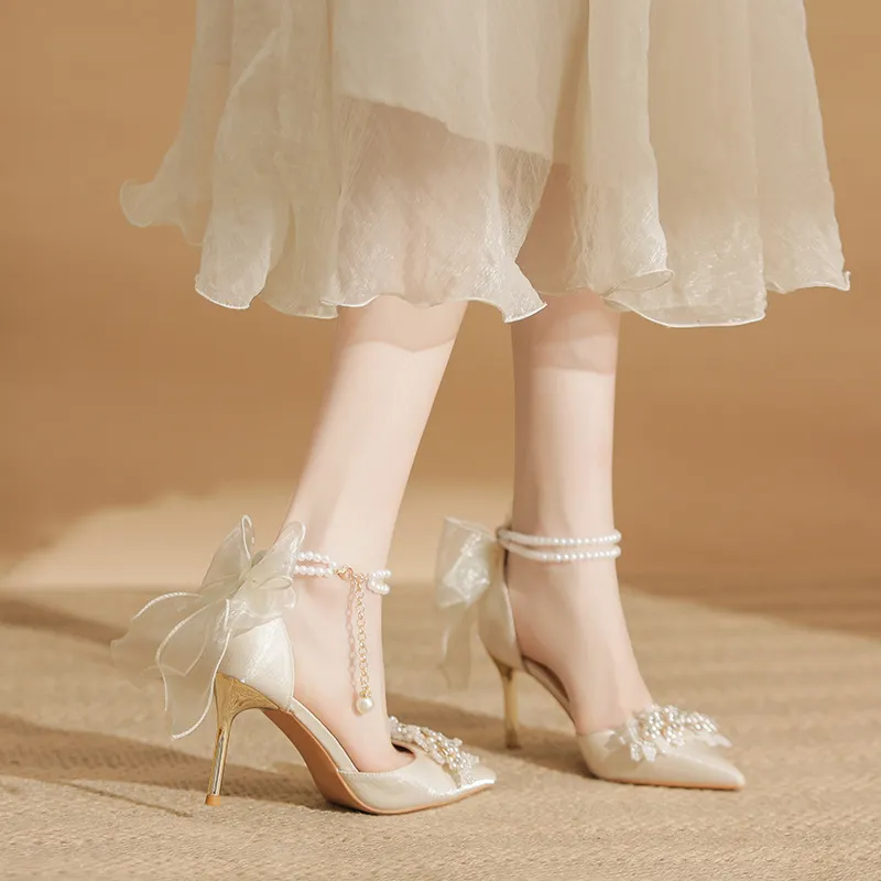 GOSO Slim Heel High Heels Women's White-4