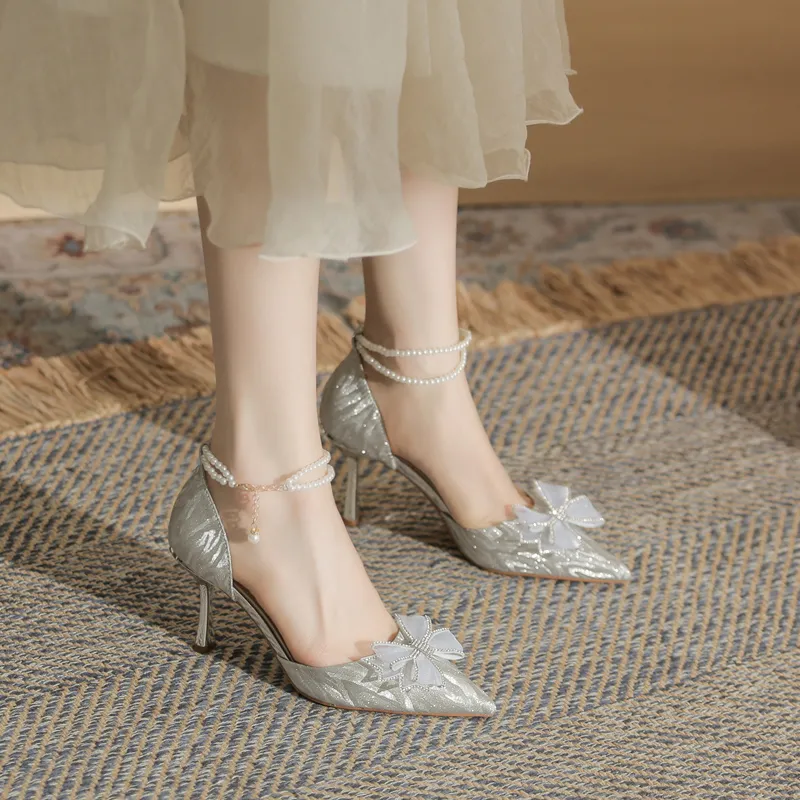 GOSO Slim Heel High Heels Women's Silver-1