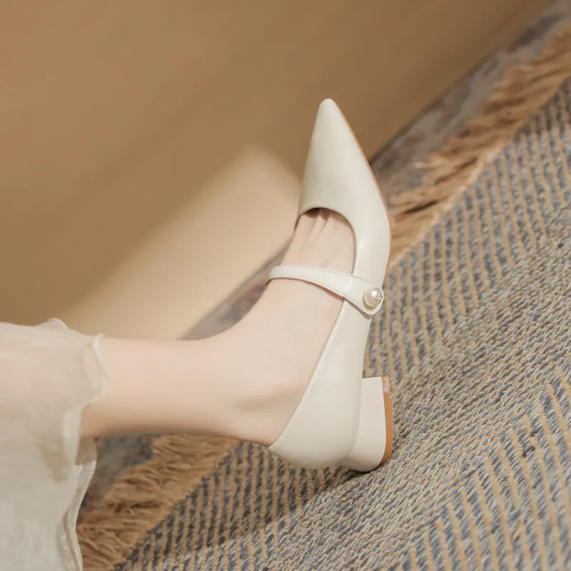GOSO Chunky Heel High Heels 3CM Women's Ecru-1