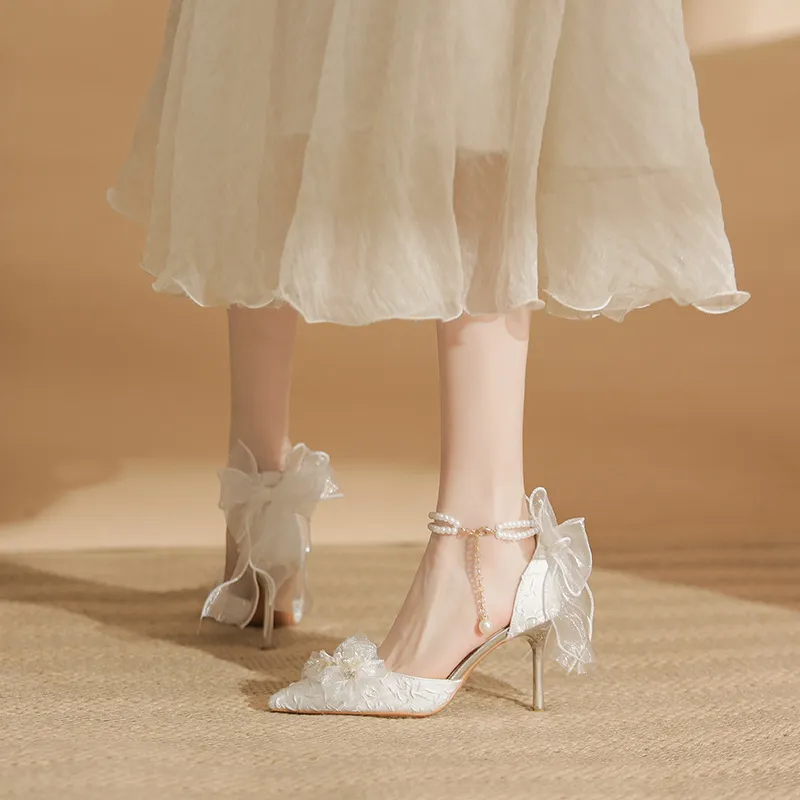 GOSO Slim Heel High Heels Women's White-4