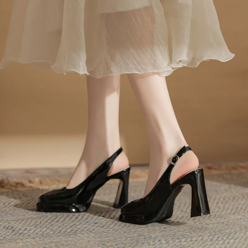 GOSO Chunky Heel High Heels 9CM Women's Black-3