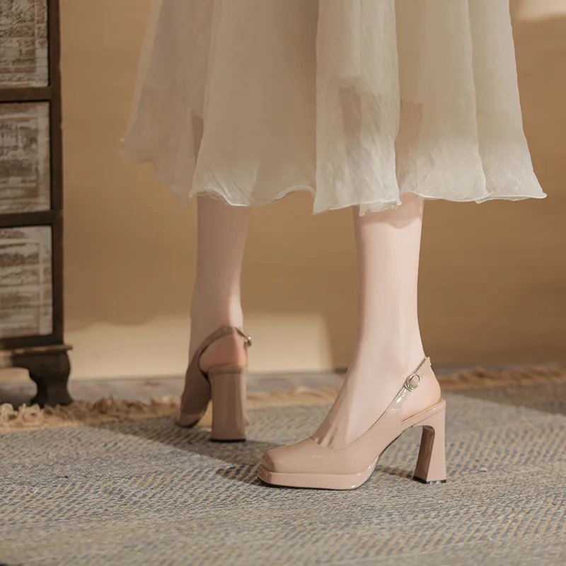 GOSO Chunky Heel High Heels Women's Nude Pink-5