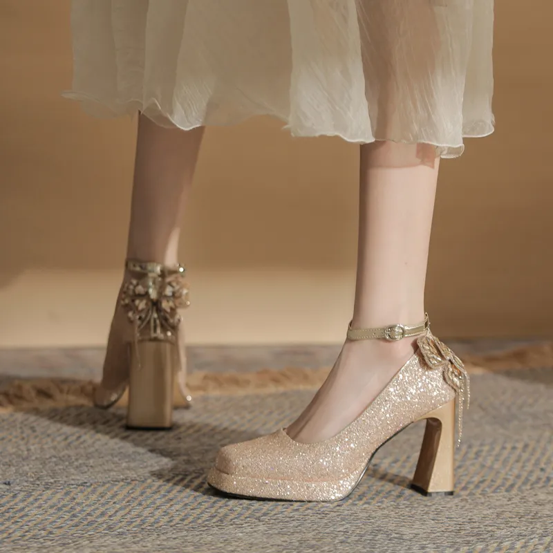 GOSO Chunky Heel High Heels Women's Champagne-3