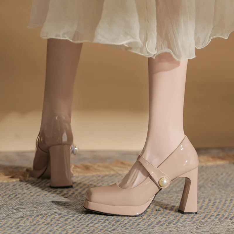 GOSO Chunky Heel High Heels 9CM Women's Nude Pink-2