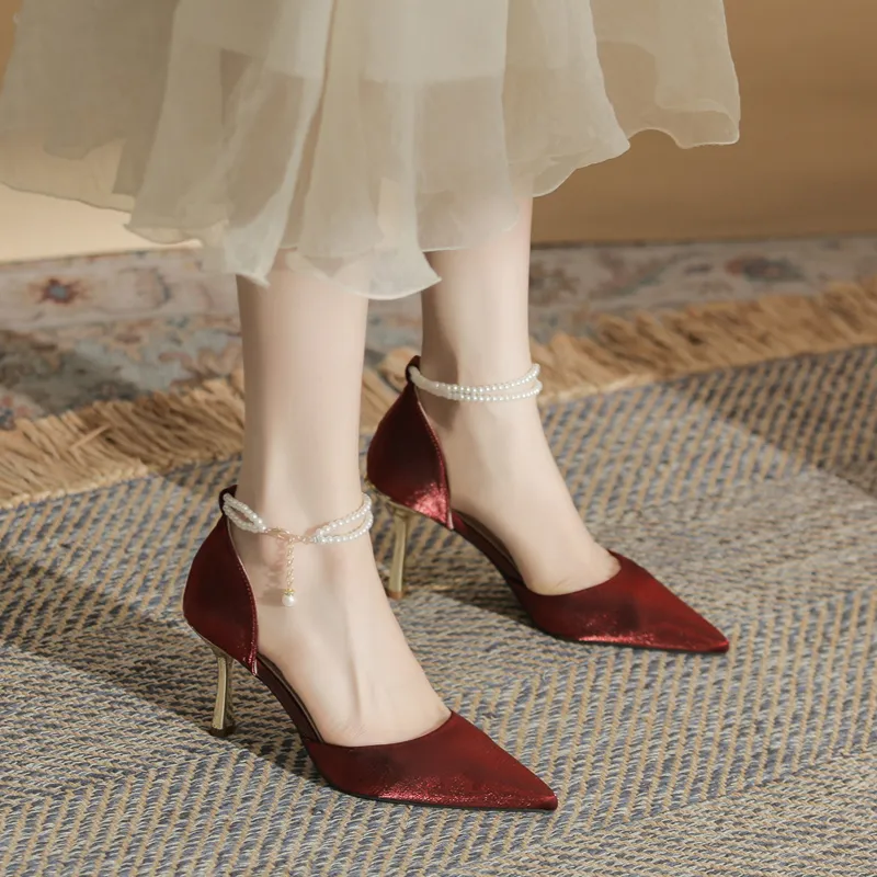 GOSO Slim Heel High Heels Women's Burgundy-5