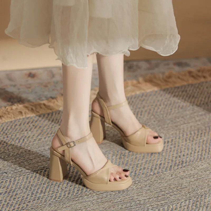 GOSO One Strap Sandals 8.5CM Women's Milk Tea-1