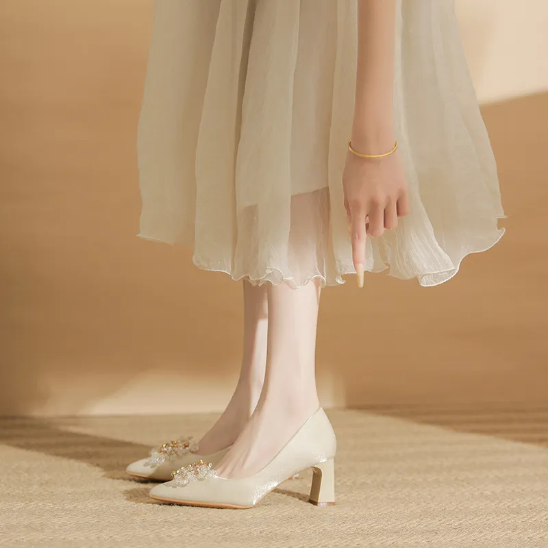 GOSO Chunky Heel High Heels Women's Apricot-5