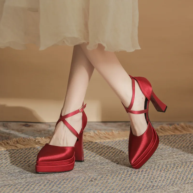 GOSO Chunky Heel High Heels Women's Burgundy-2