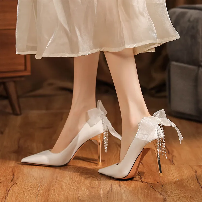GOSO Slim Heel High Heels 6.5CM Women's White-3