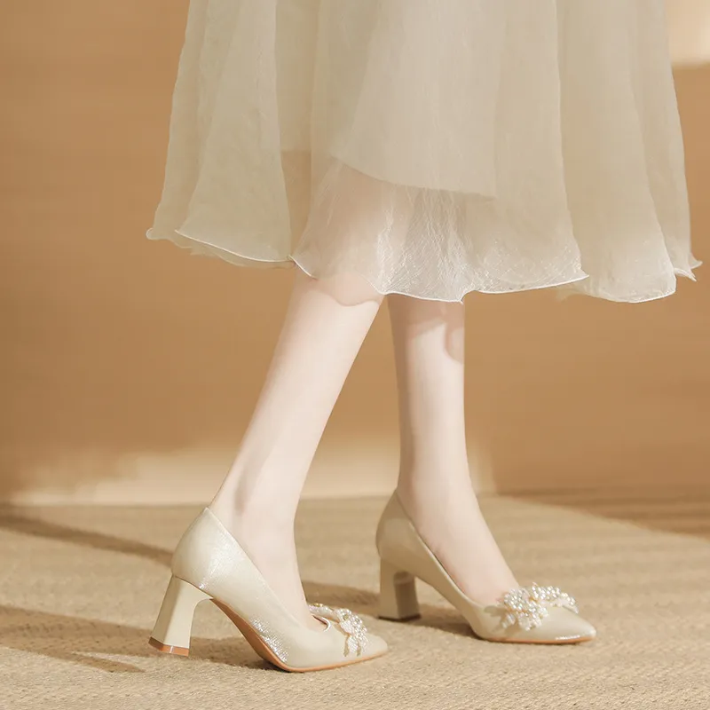GOSO Chunky Heel High Heels Women's Apricot-5