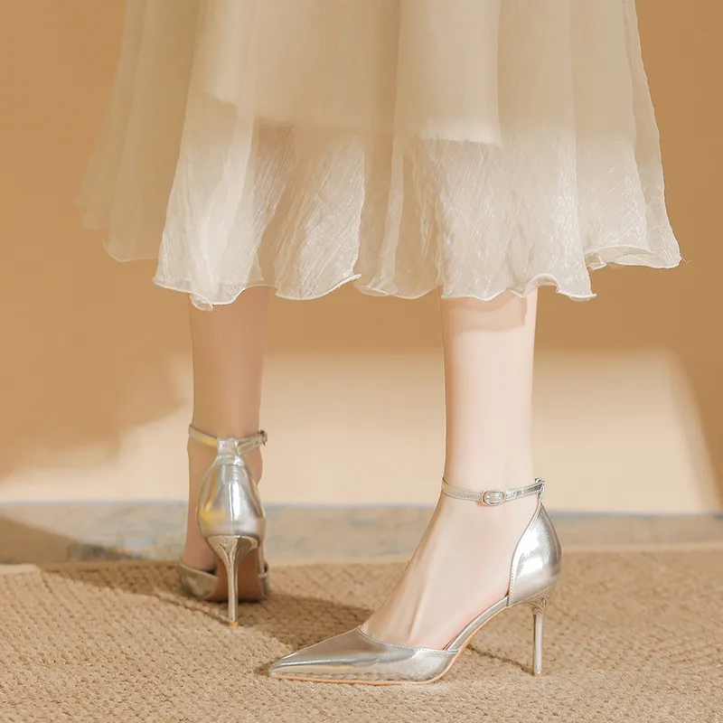 GOSO Slim Heel High Heels Women's Silver-2