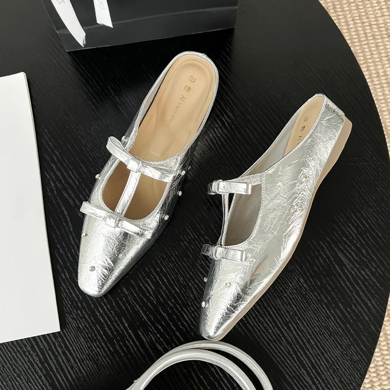 GOSO Rubber Sole Rhinestone Abrasion Resistant Closed Toe Slippers Women's Silver-1
