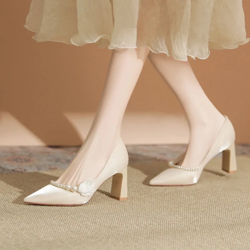 GOSO Chunky Heel High Heels 5.5CM Women's Champagne-1
