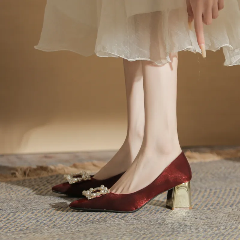 GOSO Chunky Heel High Heels Women's Burgundy-5