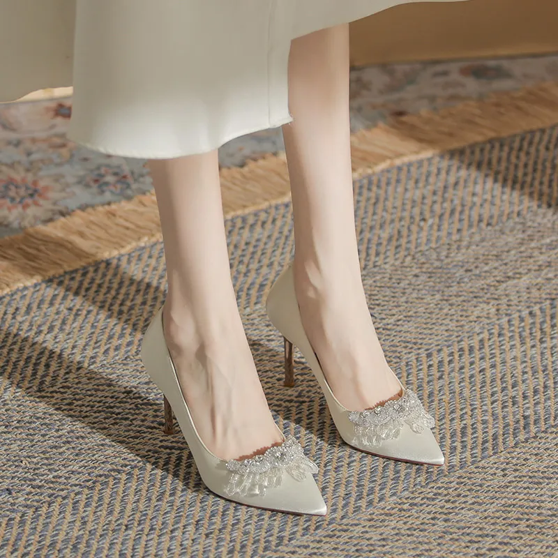GOSO Slim Heel High Heels 6.5CM Women's Ecru-4