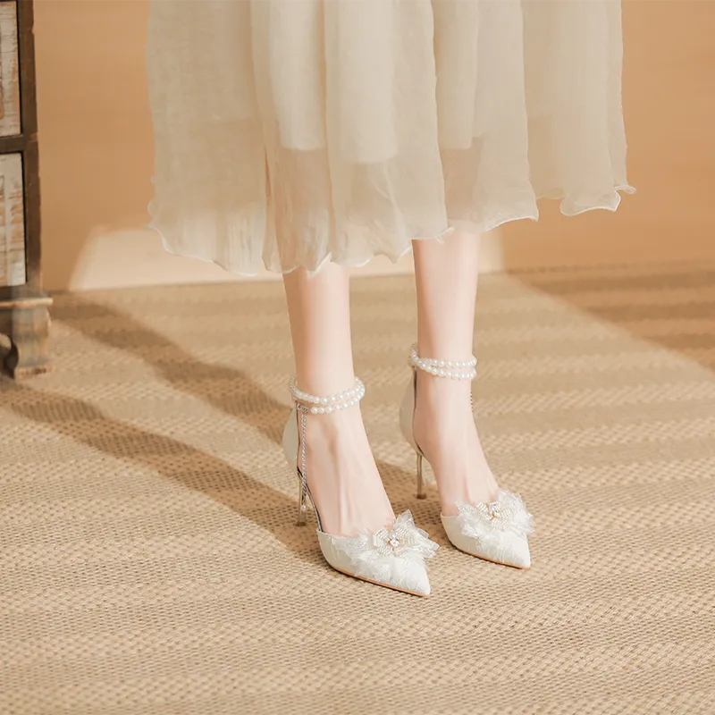 GOSO Slim Heel High Heels Women's White-4