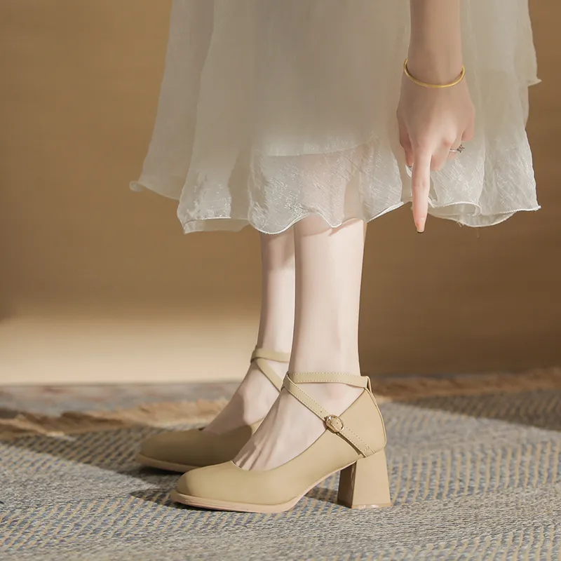 GOSO Chunky Heel High Heels Women's Khaki-1
