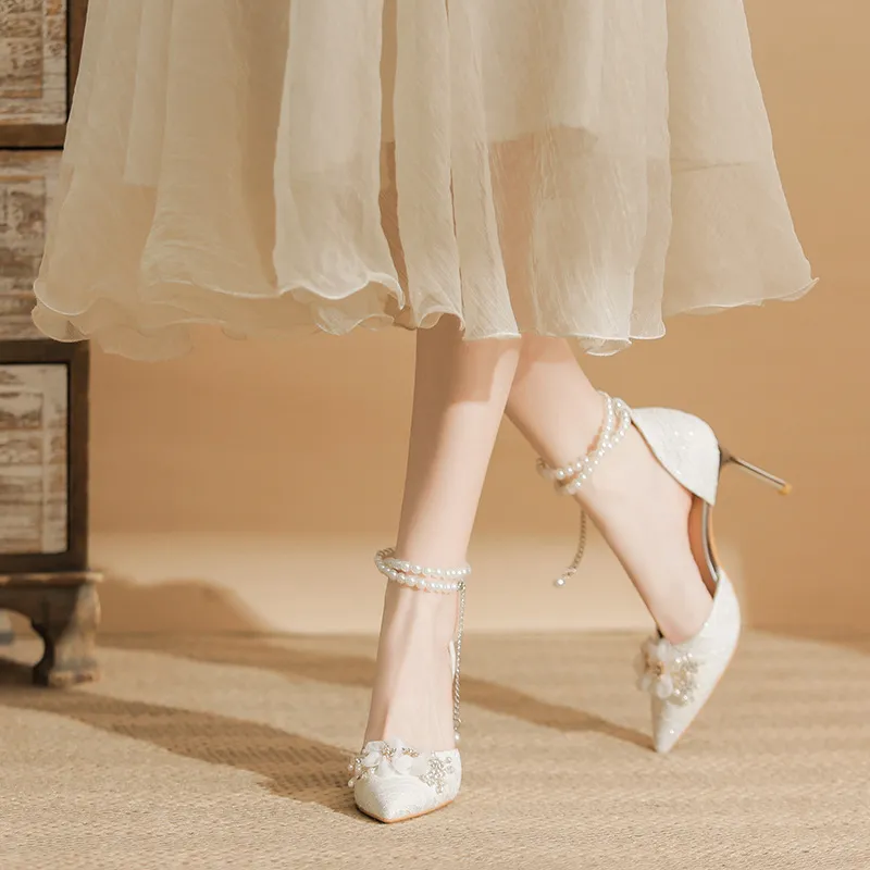GOSO Slim Heel High Heels Women's White-1