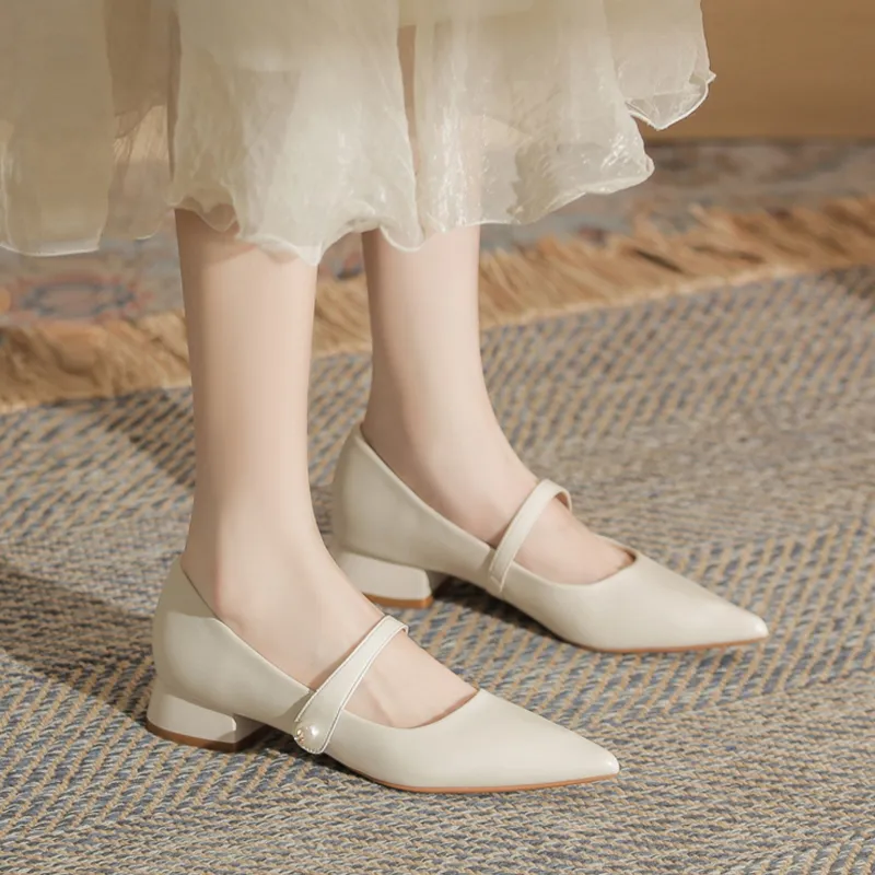 GOSO Chunky Heel High Heels 3CM Women's Ecru-2
