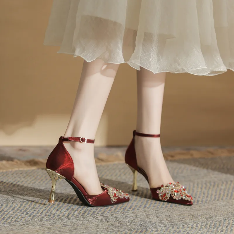 GOSO Slim Heel High Heels 7cm Women's Burgundy-3