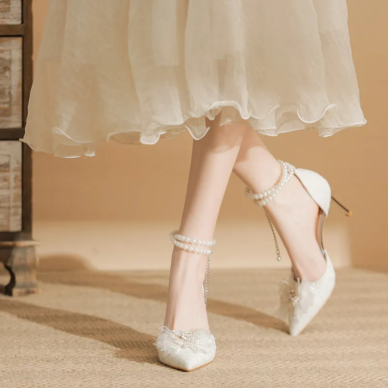GOSO Slim Heel High Heels Women's White-1
