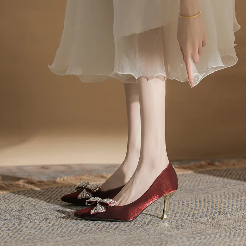 GOSO Slim Heel High Heels Women's Burgundy-1