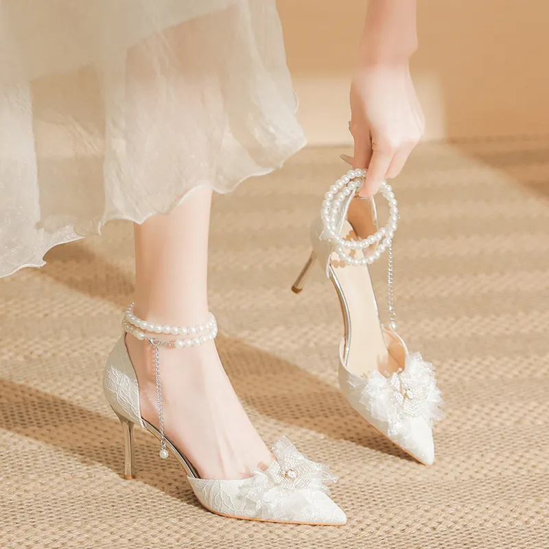 GOSO Slim Heel High Heels Women's White-3