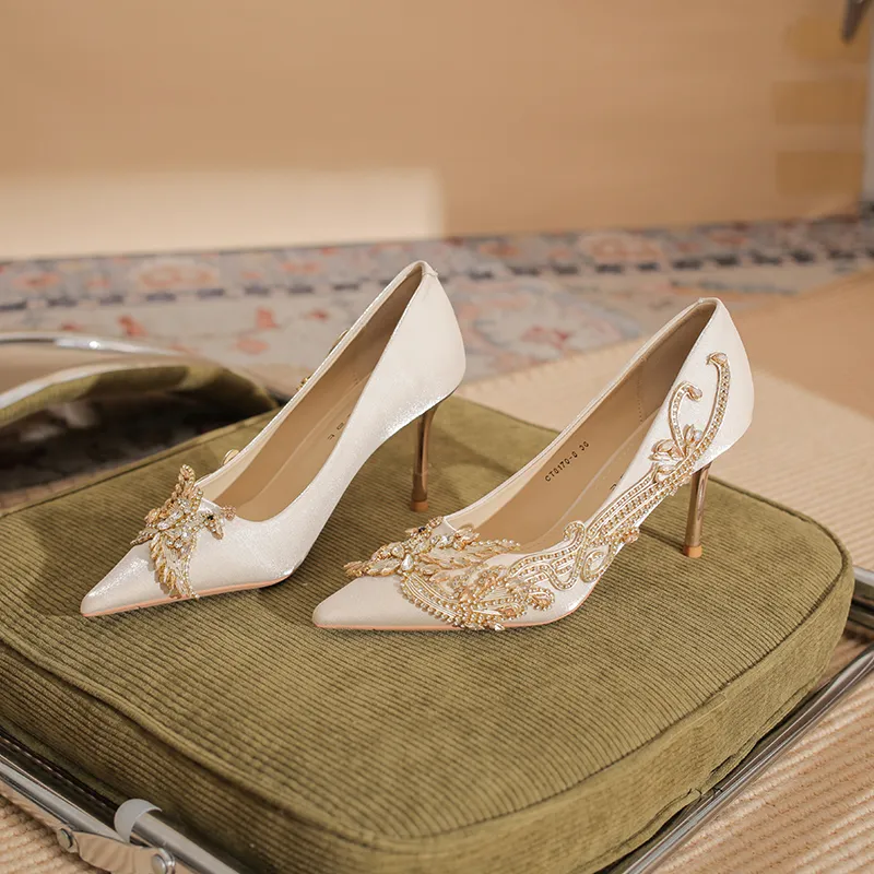 GOSO Slim Heel High Heels Women's Gold-4