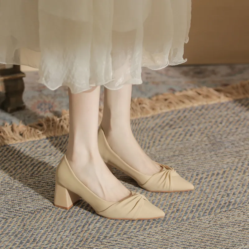 GOSO Chunky Heel High Heels Women's Nude-1