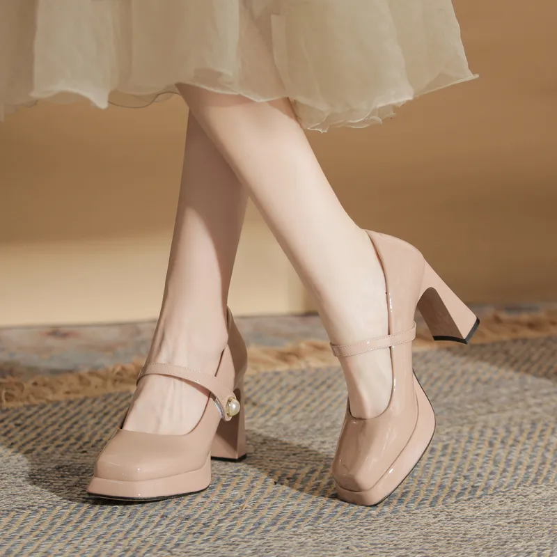 GOSO Chunky Heel High Heels 9CM Women's Nude Pink-5