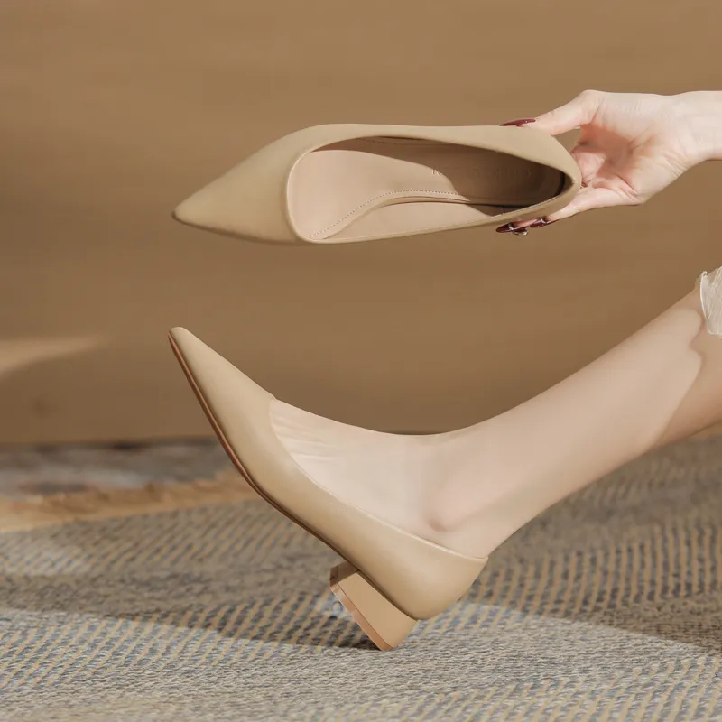GOSO Chunky Heel High Heels 3CM Women's Apricot-4