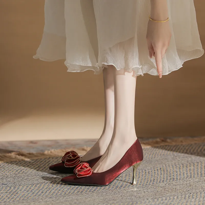 GOSO Slim Heel High Heels Women's Burgundy-1