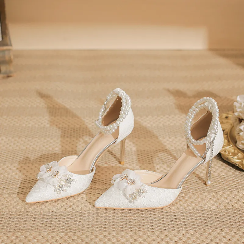 GOSO Slim Heel High Heels Women's White-3