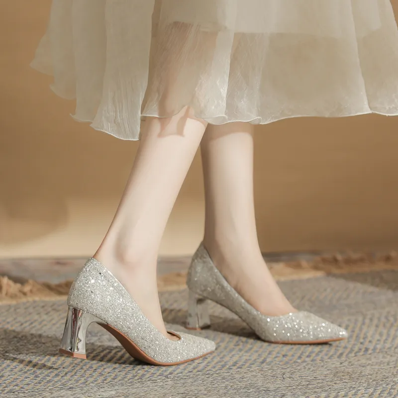 GOSO Chunky Heel High Heels 6CM Women's Silver-3