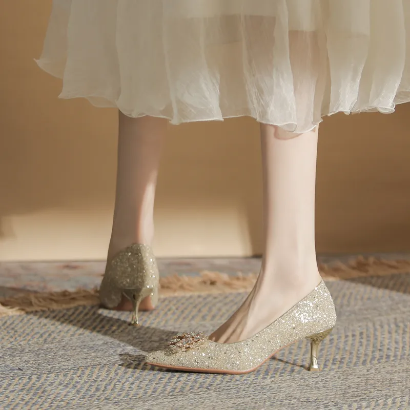 GOSO Slim Heel High Heels Women's Champagne-1