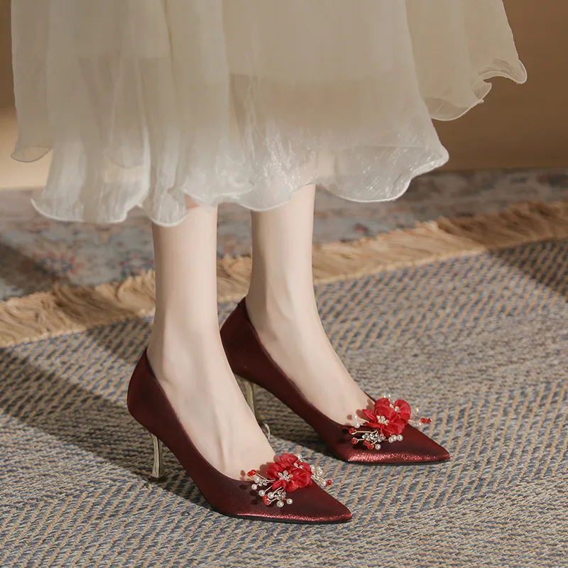 GOSO Slim Heel High Heels Women's Burgundy-2