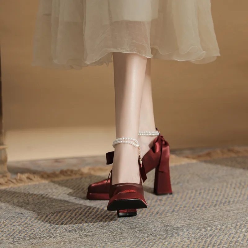 GOSO Chunky Heel High Heels Women's Burgundy-4