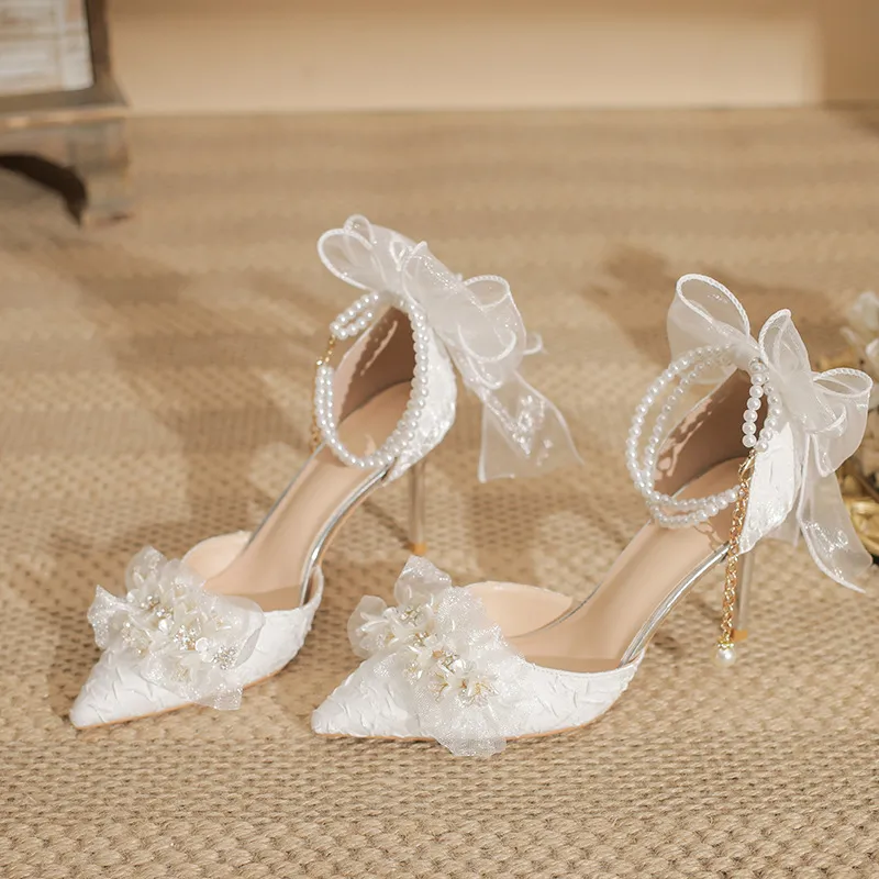 GOSO Slim Heel High Heels Women's White-6