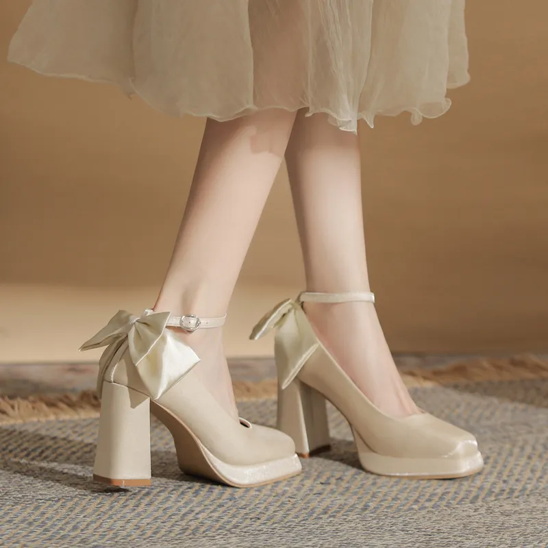 GOSO Chunky Heel High Heels 9CM Women's Champagne-4