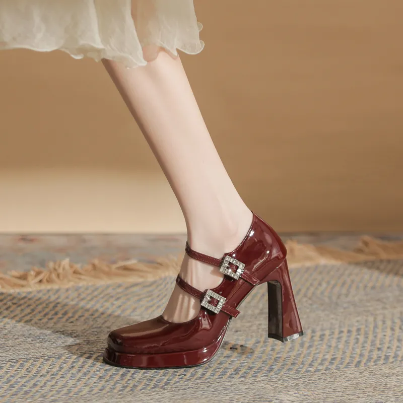 GOSO Chunky Heel High Heels 9CM Women's Burgundy-3