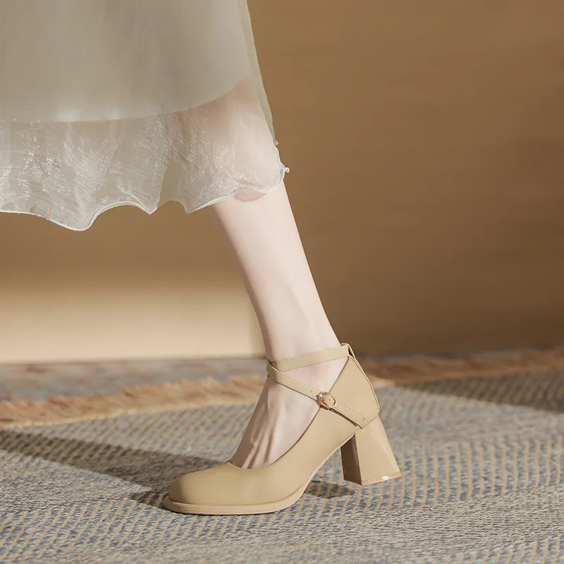 GOSO Chunky Heel High Heels Women's Khaki-3