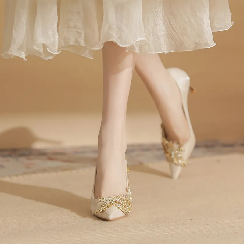 GOSO Slim Heel High Heels Women's Gold-1