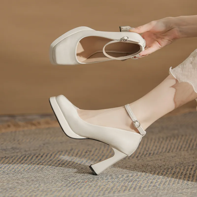 GOSO Chunky Heel High Heels 9CM Women's Ecru-1