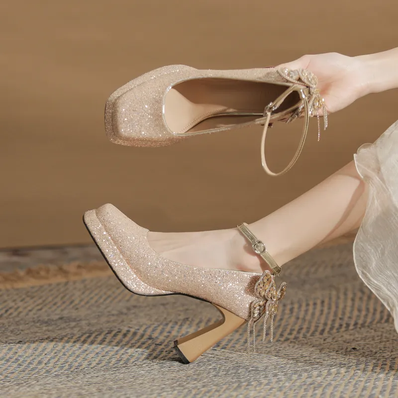 GOSO Chunky Heel High Heels Women's Champagne-1